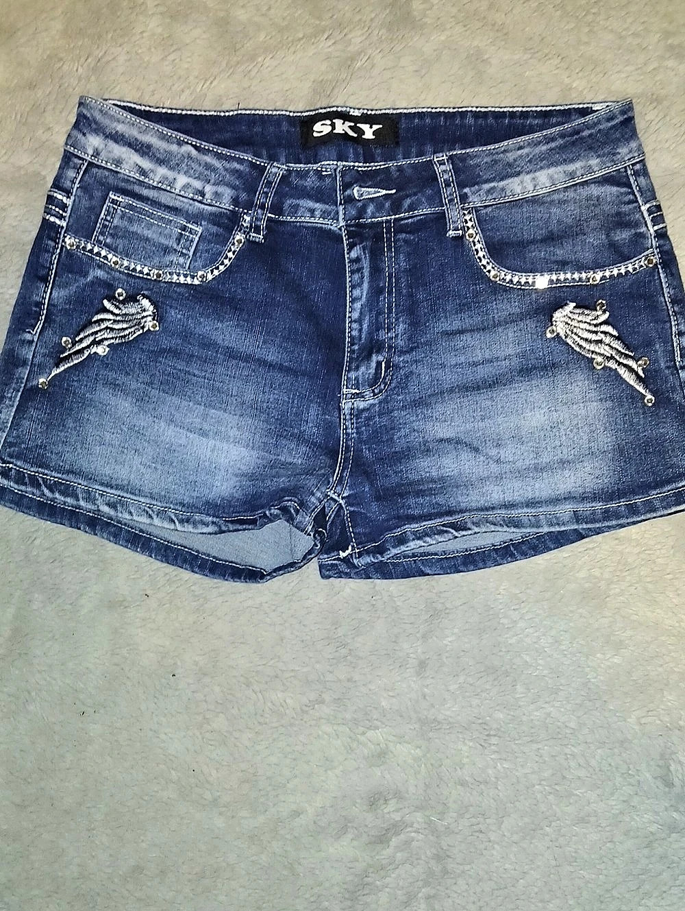 SKY Super Soft Shorts Embellished Denim Shorts in Blue Size 9 NWT
